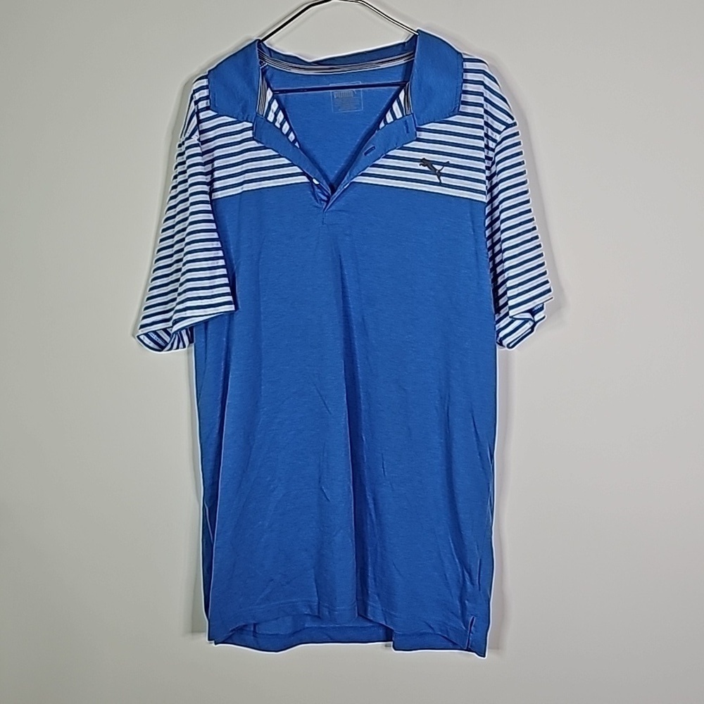 PUMA XL blue and white short sleeve dry cell polo shirt
